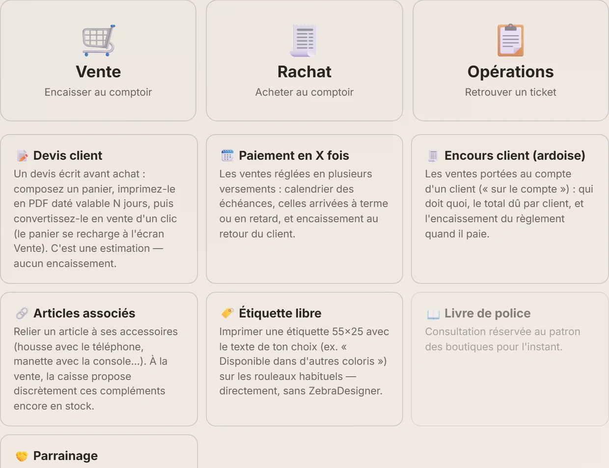 Caisse EvoMarket : vente, rachat et opérations au comptoir